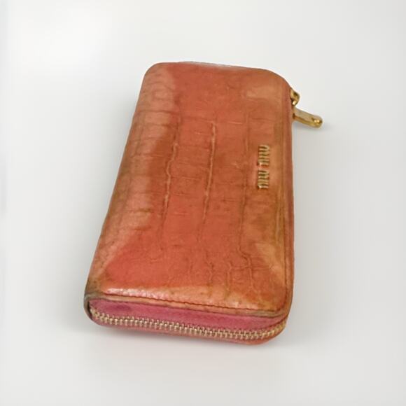 Miu Miu Pink Croc Embossed Leather Zip Around Wallet Authentic - Picture 4 of 13